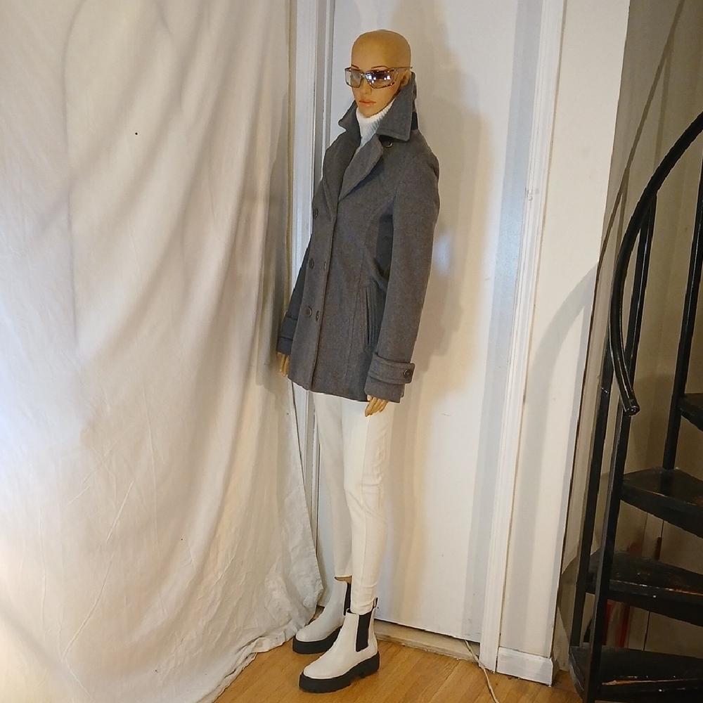 NWOT LANDS' END Gray Wool & Cashmere Blend Double-Breasted Pea Coat/Jacket - Picture 5 of 16